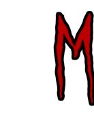 'M' in scary red text